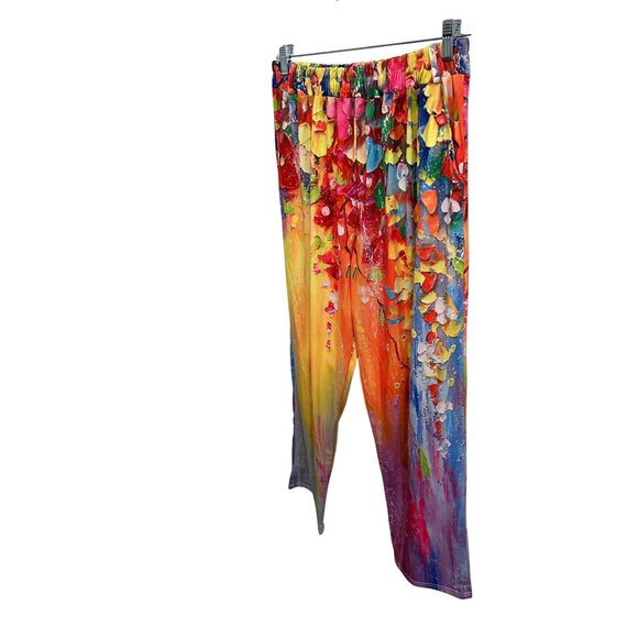 Bright Multicolor Abstract Print Womens Pants Size XXL Elastic Waist - Picture 3 of 11